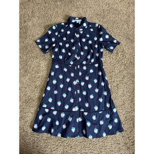 DRAPER JAMES Navy Strawberry Polo Button Down Dress Tiered Career Pockets 12